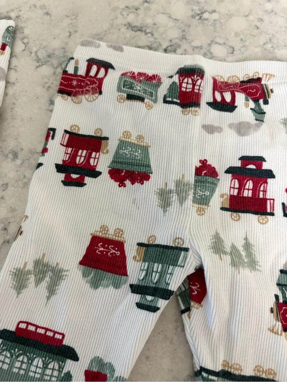 Carter's White Kids Pajama Set with Red & Green Train Print Christmas